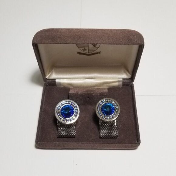 Other - Vintage Rivoli Blue and Aurora Rhinestones Cufflinks Set